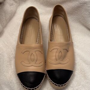 CHANEL Tan and Black Espadrilles